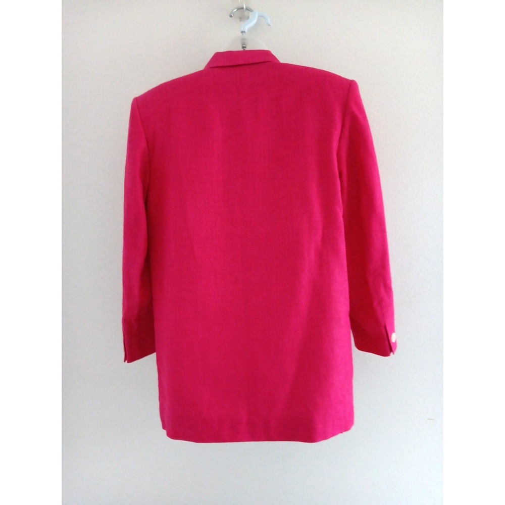 80s Vintage International Scene Hot‎ Pink Linen Blazer Sz 6 Double-Breasted Work - Picture 4 of 13